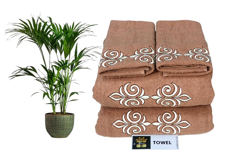 COMFIGIFTS 100% Cotton 4 Piece Towel Set | 2 Bath Towels & 2 Hand Towels | 370 GSM | Soft, Absorbent, Lightweight Towels with Computerized Embroidery - Image 1