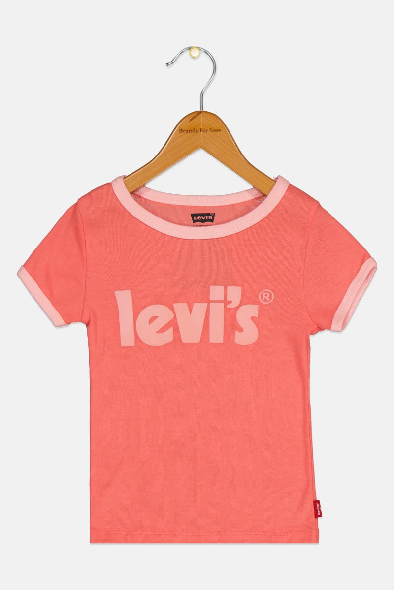 Levi's Toddlers Girl Crew Neck Short Sleeve Brand Logo Top, Pink - Image 1