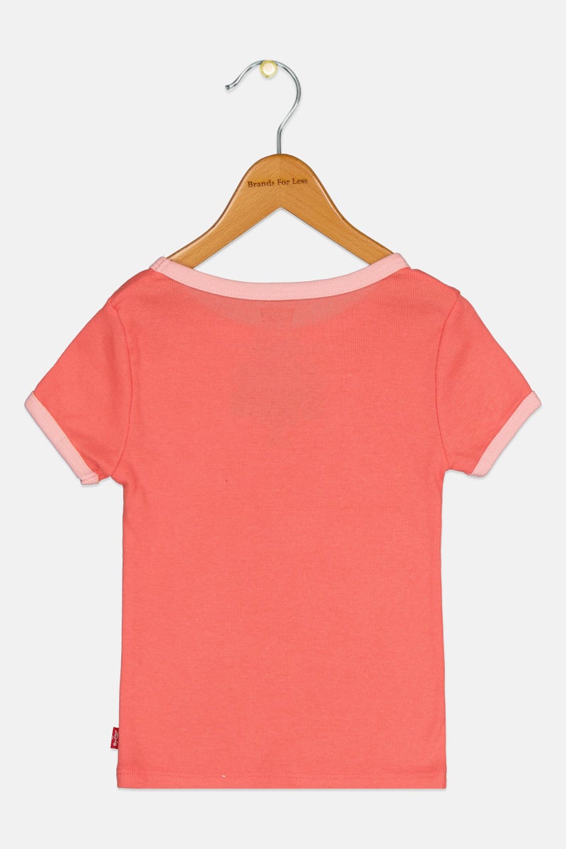 Levi's Toddlers Girl Crew Neck Short Sleeve Brand Logo Top, Pink - Image 2