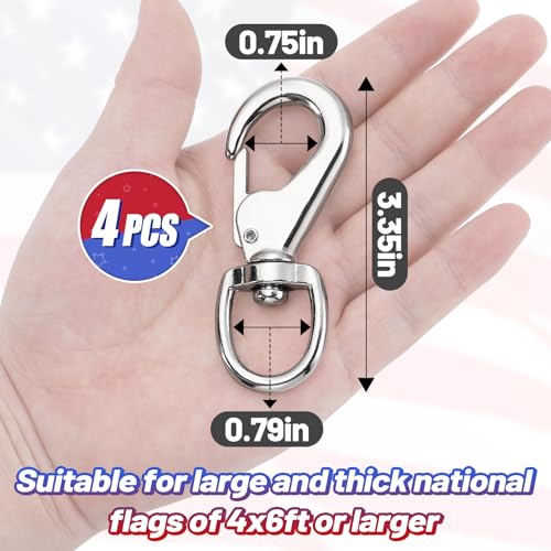 PAMASE Large Flag Clips for Flagpole Rope - 4pcs Heavy Duty 0.3in Thick Zinc Alloy Metal Swivel Snaps Hooks, Hold American National Flag Outdoor, Dog Leash, Key Chain, Leather Craft, Durable Antirust - Image 4