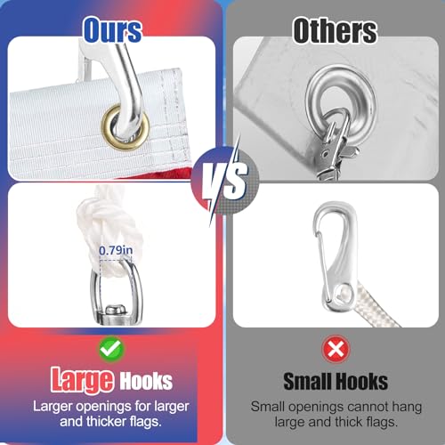 PAMASE Large Flag Clips for Flagpole Rope - 4pcs Heavy Duty 0.3in Thick Zinc Alloy Metal Swivel Snaps Hooks, Hold American National Flag Outdoor, Dog Leash, Key Chain, Leather Craft, Durable Antirust - Image 2