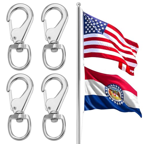 PAMASE Large Flag Clips for Flagpole Rope - 4pcs Heavy Duty 0.3in Thick Zinc Alloy Metal Swivel Snaps Hooks, Hold American National Flag Outdoor, Dog Leash, Key Chain, Leather Craft, Durable Antirust - Image 1