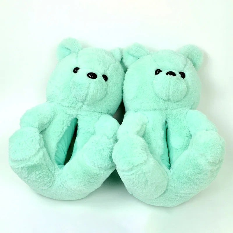 Y&D Lovely Fluffy Warm Faux Fur Teddy Bear Plush for Slippers for Kids Women Indoor Non-slip Winter House for Slippers Soft - Image 1