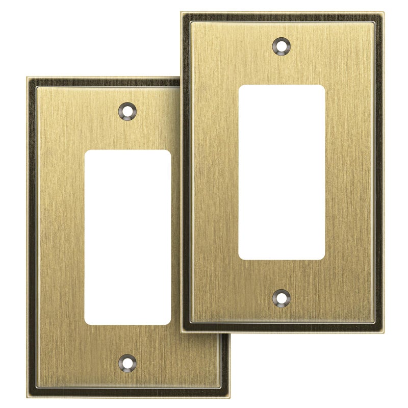 Henne Bery Soft Modern Decorative Wall Plate Switch Plate Outlet Cover Single Decorator 2PK Antique Brass