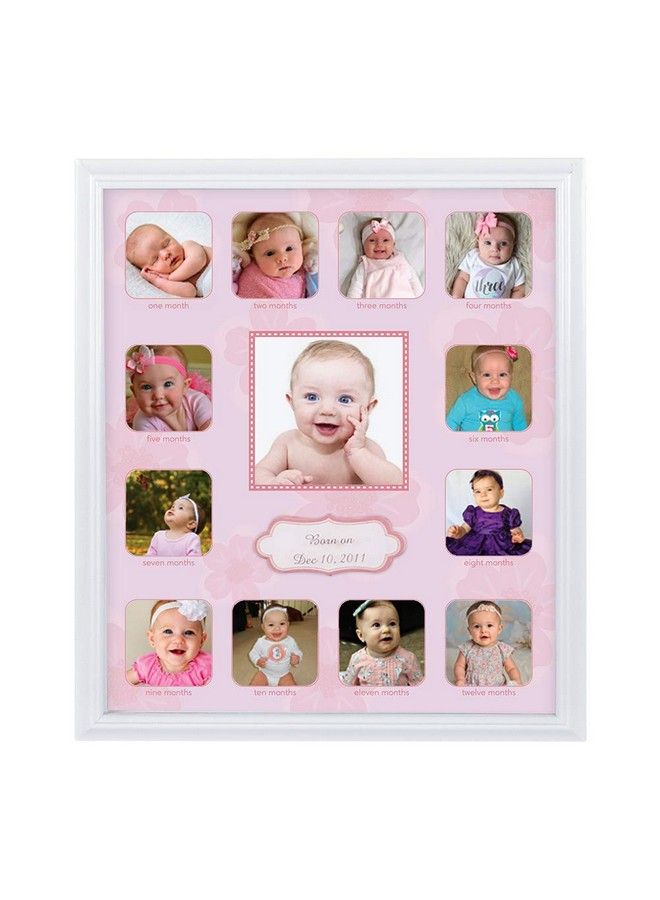 COMFECTO Collage Photo Frame For Baby First Year Keepsake Multi Picture Frames For Baby Newborn 1St Birthday Gift Memory Home Decor Size 11 X 13 X 1 Inch With 13 Slots In Pink White Prime Wood  - Image 2