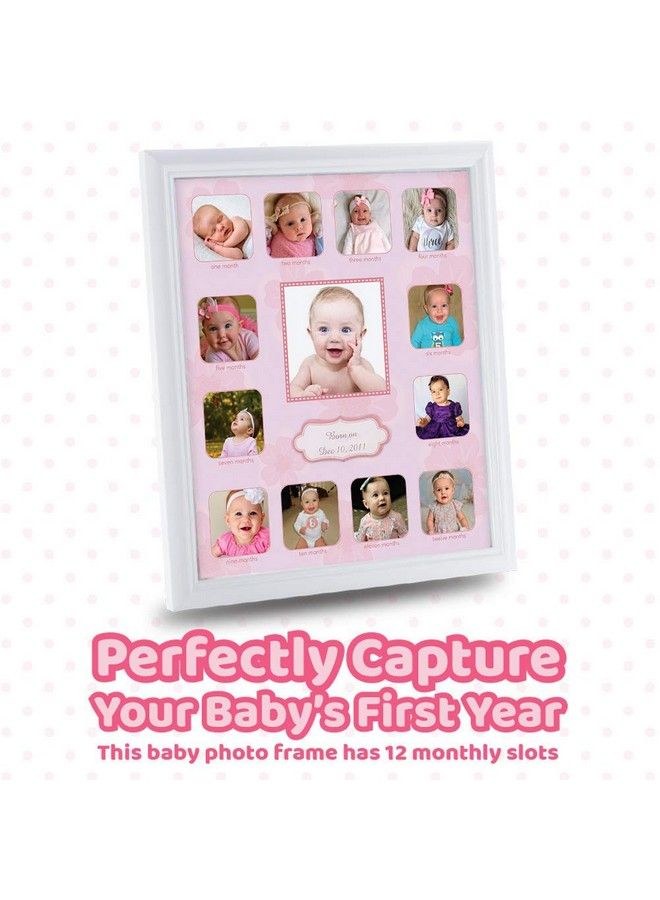 COMFECTO Collage Photo Frame For Baby First Year Keepsake Multi Picture Frames For Baby Newborn 1St Birthday Gift Memory Home Decor Size 11 X 13 X 1 Inch With 13 Slots In Pink White Prime Wood  - Image 4