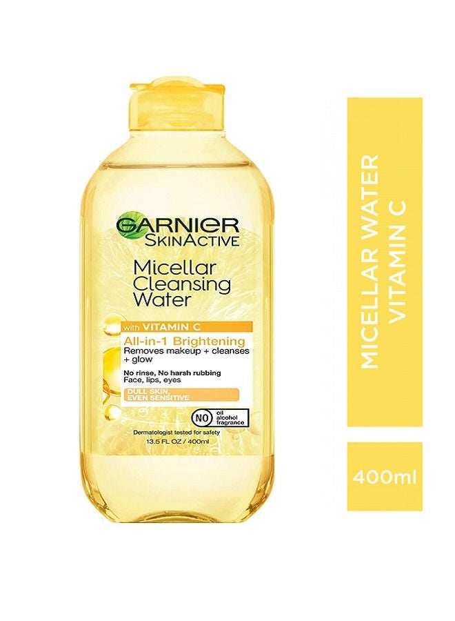 garnier Micellar Water with Vitamin C SkinActive Facial Cleanser & Makeup Remover 400ml - Image 1