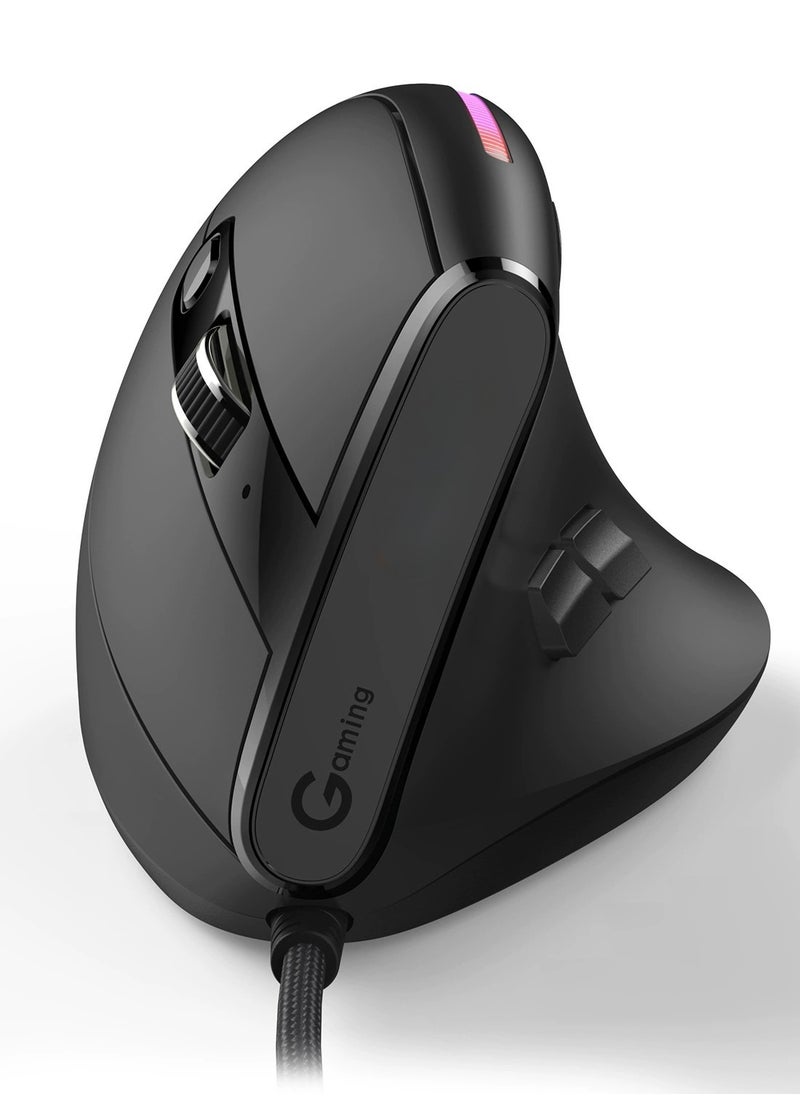 Wired gaming mouse, ergonomic mouse with 12800 DPI/9 programmable ons, onboard memory, lightweight vertical optical gaming mouse (black) suitable for Windows/PC/laptop/e-sports/gaming consoles
