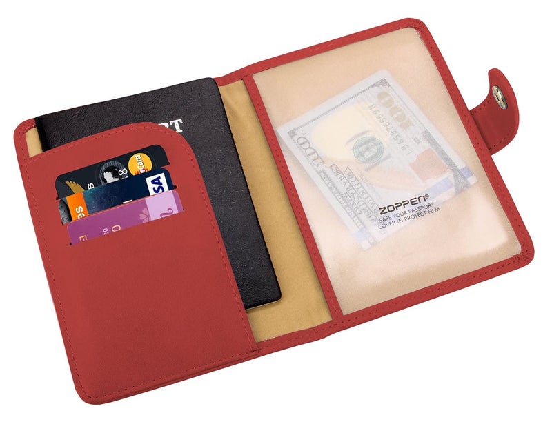 ZOPPEN حافظة جواز سفر زوبين للنساء، غلاف جواز سفر محفظة سفر مانعة للتداخل RFID، غلاف محفظة جواز سفر، أساسيات السفر، منظم مستندات، أحمر قرمزي - Image 3