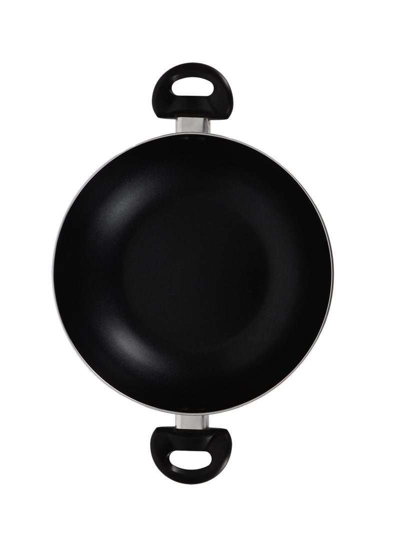 Royalford Elight Series 26 cm Aluminum Wokpan with Nonstick Coating- RF11884/ with Tempered Glass Lid and Soft Touch Bakelite Handles Black - Image 4