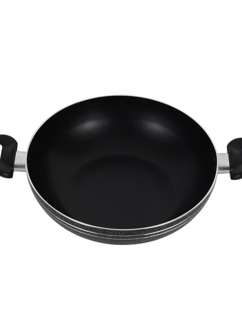 Royalford Elight Series 26 cm Aluminum Wokpan with Nonstick Coating- RF11884/ with Tempered Glass Lid and Soft Touch Bakelite Handles Black - Image 3