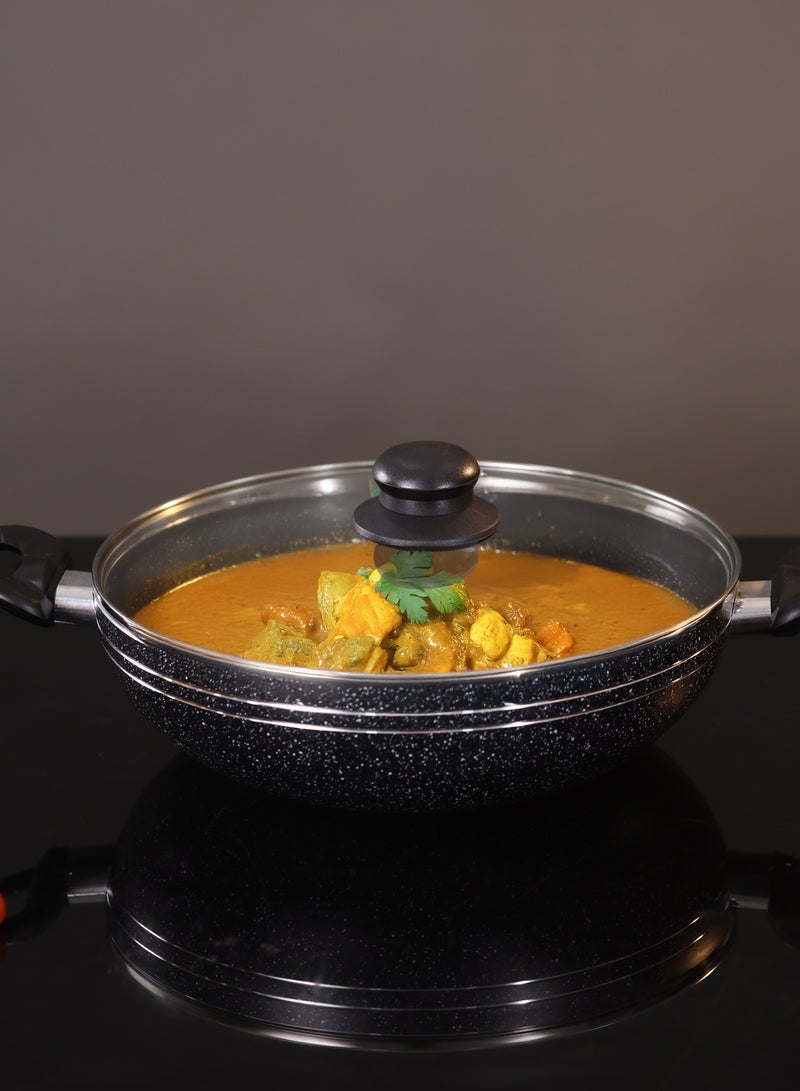 Royalford Elight Series 26 cm Aluminum Wokpan with Nonstick Coating- RF11884/ with Tempered Glass Lid and Soft Touch Bakelite Handles Black - Image 5