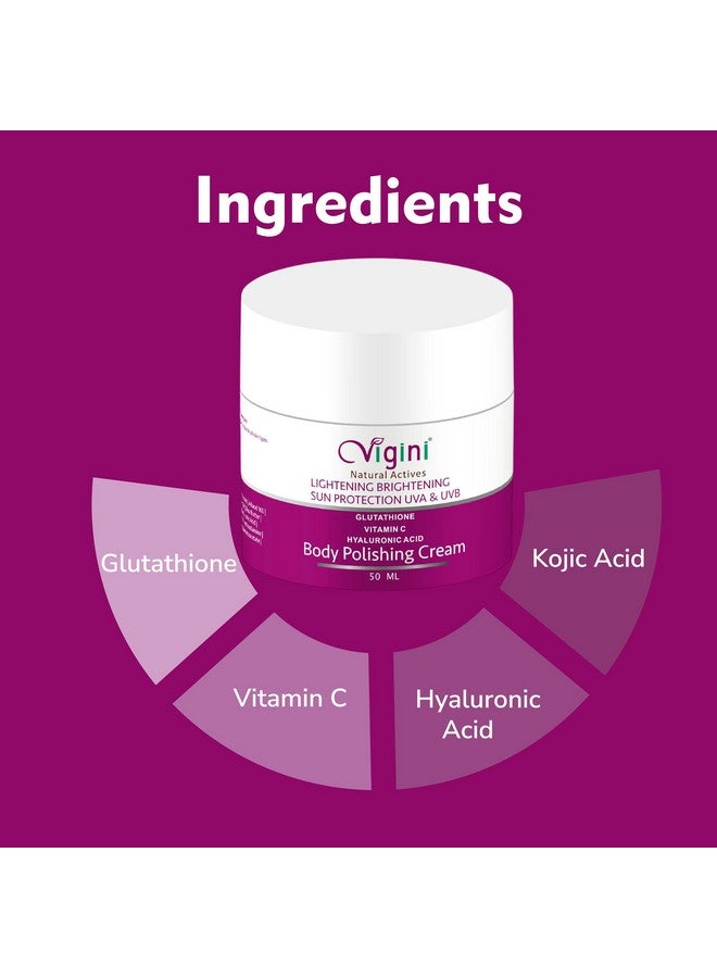 Vigini كريم ترطيب الجسم فيجيني المتألق بفيتامين سي وحمض كوجيك لتقشير البشرة للبقع الداكنة وتوحيد لون البشرة الباهت وغير المتساوي تحت الإبط وإزالة السمرة للرجال والنساء 50 مل - Image 3