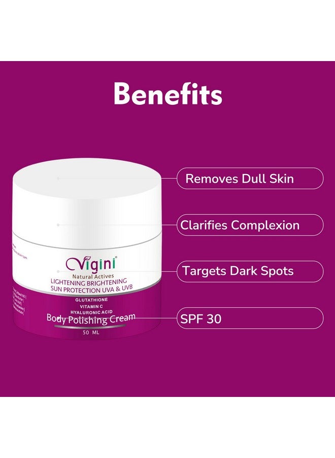 Vigini كريم ترطيب الجسم فيجيني المتألق بفيتامين سي وحمض كوجيك لتقشير البشرة للبقع الداكنة وتوحيد لون البشرة الباهت وغير المتساوي تحت الإبط وإزالة السمرة للرجال والنساء 50 مل - Image 4