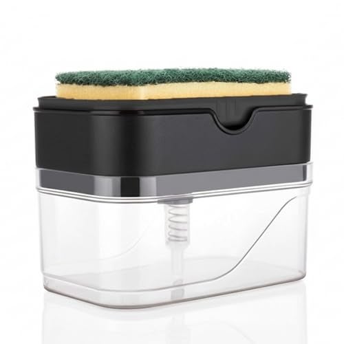 KBS 2 in 1 Liquid Soap Holder Dispenser Pump for Dishwasher 400 ML with Sponge for Kitchen Sink,Bathroom,Restaurant Cleaning Supply Accessories Item Gadgets Multipurpose Durable Plastic (Black) - Image 1
