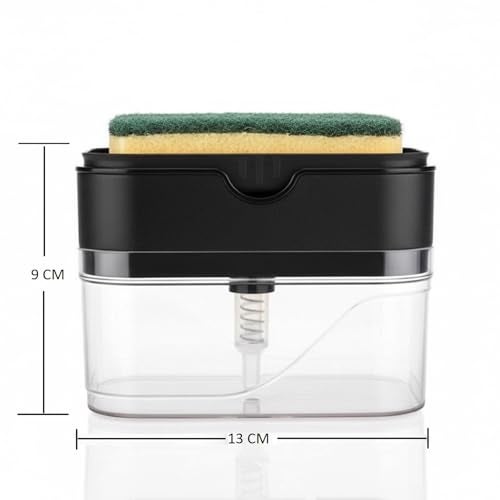 KBS 2 in 1 Liquid Soap Holder Dispenser Pump for Dishwasher 400 ML with Sponge for Kitchen Sink,Bathroom,Restaurant Cleaning Supply Accessories Item Gadgets Multipurpose Durable Plastic (Black) - Image 3