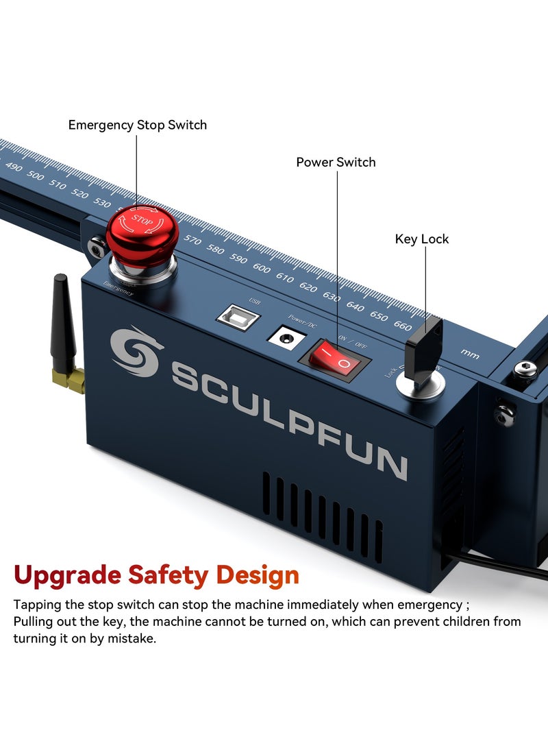 سكلبفون SCULPFUN S30 Ultra 33W الليزر النقش، مع نظام مساعدة الهواء التلقائي القابل للاستبدال العدسة الليزر القطع، آلة النقش الليزر للخشب الأكريليك، 600x600mm منطقة النقش - Image 3