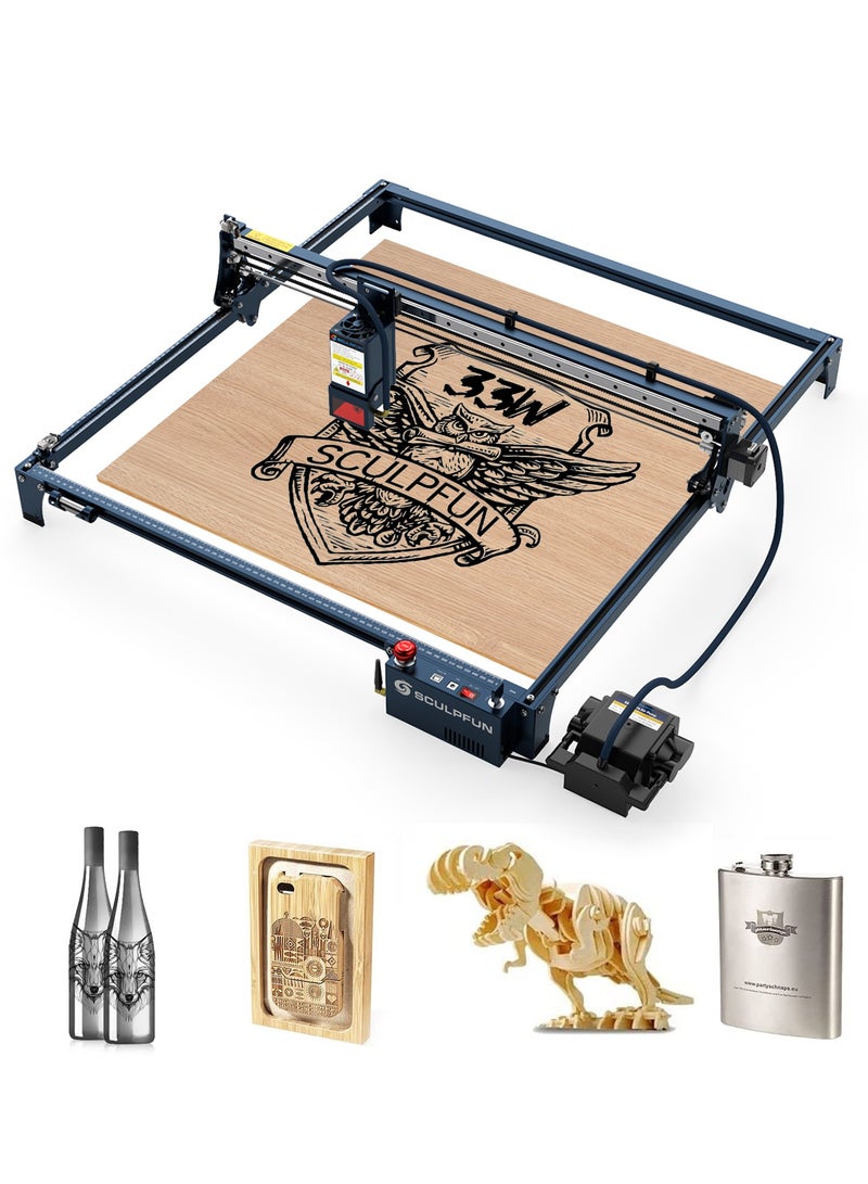 سكلبفون SCULPFUN S30 Ultra 33W الليزر النقش، مع نظام مساعدة الهواء التلقائي القابل للاستبدال العدسة الليزر القطع، آلة النقش الليزر للخشب الأكريليك، 600x600mm منطقة النقش - Image 1