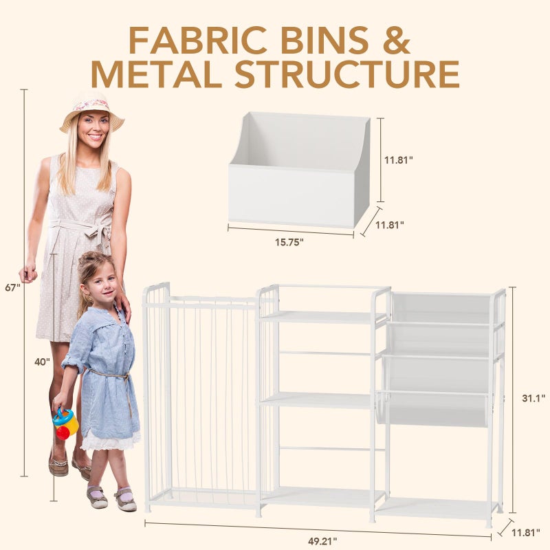BBLIKE 3in1 Stuffed Animal Storage Organizer - Toy Storage with Kids Bookshelf & Large Plushies Holder for Kids Room - Multi-Functional Furniture for Nursery, Bedroom, and Playroom, White - Image 5