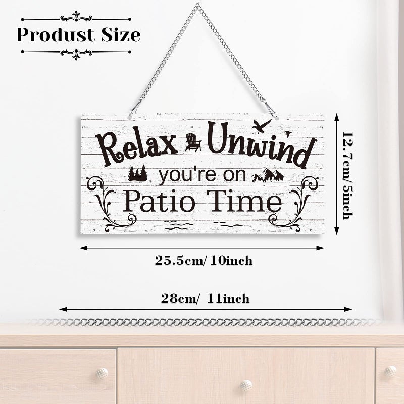 Hotop Outdoor Patio Sign Decoration Metal Patio Signs Decor for Backyard Porch Wall Art Balcony Gazebo Accessories Relax Placard for Summer Outside Decorations(10 x 5",White) - Image 2