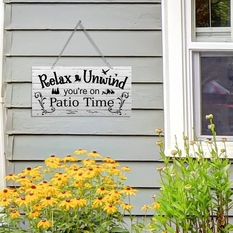 Hotop Outdoor Patio Sign Decoration Metal Patio Signs Decor for Backyard Porch Wall Art Balcony Gazebo Accessories Relax Placard for Summer Outside Decorations(10 x 5",White) - Image 5