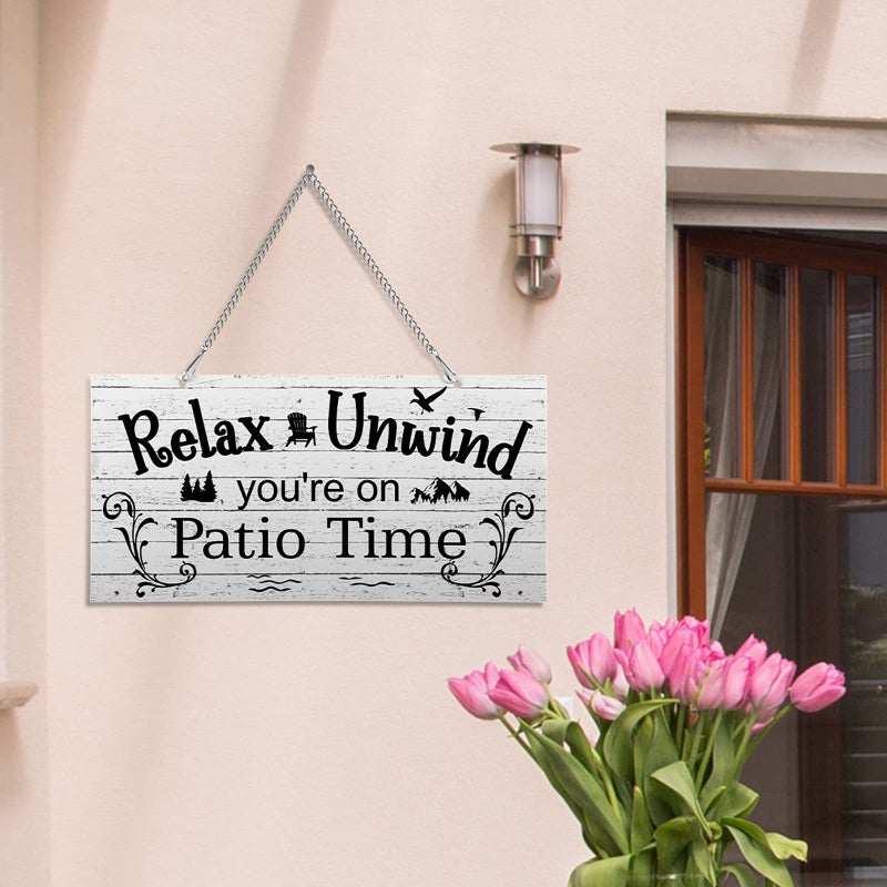 Hotop Outdoor Patio Sign Decoration Metal Patio Signs Decor for Backyard Porch Wall Art Balcony Gazebo Accessories Relax Placard for Summer Outside Decorations(10 x 5",White) - Image 4