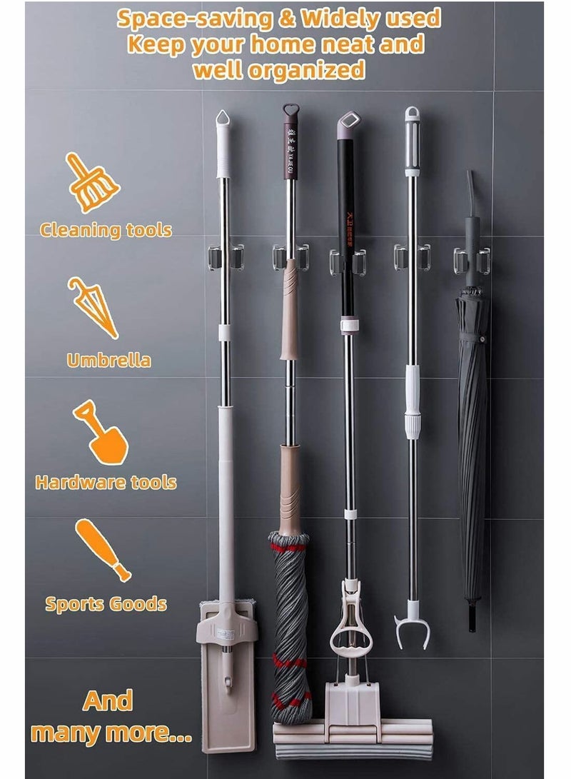 Broom Mop Holder, Holders 5 PCS, Sweeping Brush Organizers Wall Mounted Anti-Slip, Holder Hook For Pole And Broom, Tidy Tools Organiser Storage - Image 5