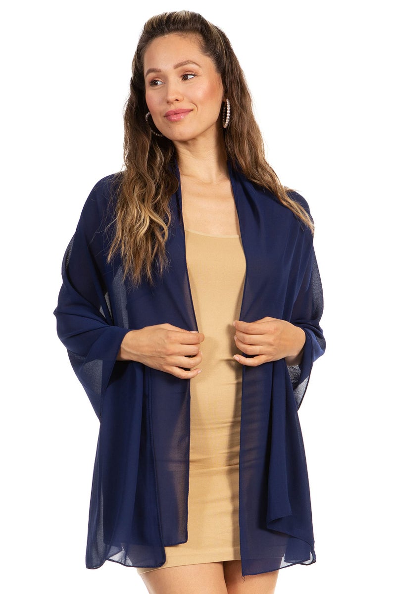 Sakkas 18225 - Jona Women Soft Sheer Chiffon Bridal Wedding Evening Scarf Shawl Wrap Stole - Blue - 7029 - Image 1