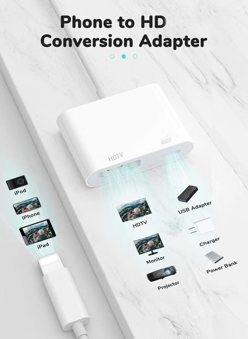 MFi Certified Lightning to HDMI Digital AV Adapter with Charging Port, 1080P Screen Mirroring for Compatible iPhone and iPad - Image 2