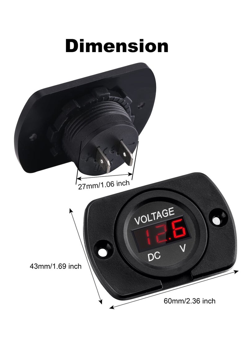 Y&D Waterproof Car Voltmeter DC 12V 24V Voltage Gauge Meter with LED Digital Display Panel  For Motorcycle Truck ATV UTV Travel Trailer Boat Marine Vehicle(Red Display)  - Image 3