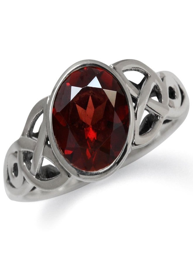 Silvershake 2.14ct. 8mm Natural Round Shape Garnet 925 Sterling Silver Triquetra Celtic Knot Solitaire Ring Size 7.5 - Image 1