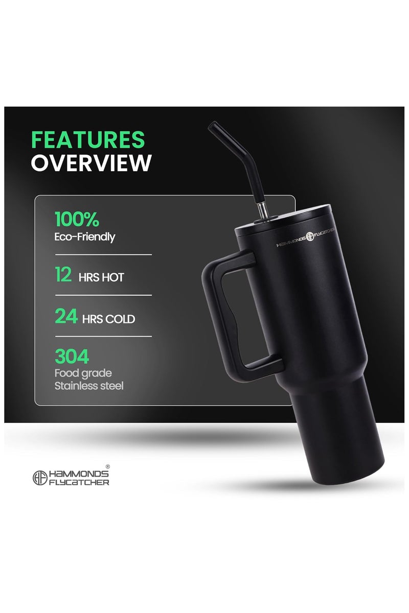 HAMMONDS FLYCATCHER 1200ML Insulated Tumbler with Straw, BPA-Free Travel Mug for Hot & Cold Beverages & Water, Sipper Coffee Tumbler Bottle, Leakproof Tumblr for Car, Gym, Yoga, Hiking - Image 2