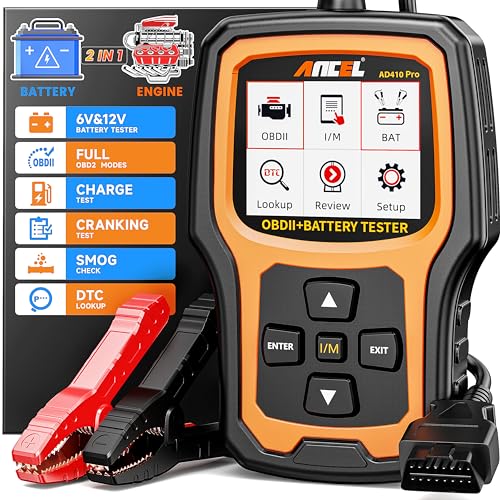 Ancel ANCEL AD410 Pro 2 in 1 OBD2 Scanner Battery Tester, OBD2 Scanner Diagnostic Tool for Car Check Engine Code Reader Scan Tool & 6V 12V 100-2000 CCA Battery Charging Cranking Test EVAP Live Data - Image 1