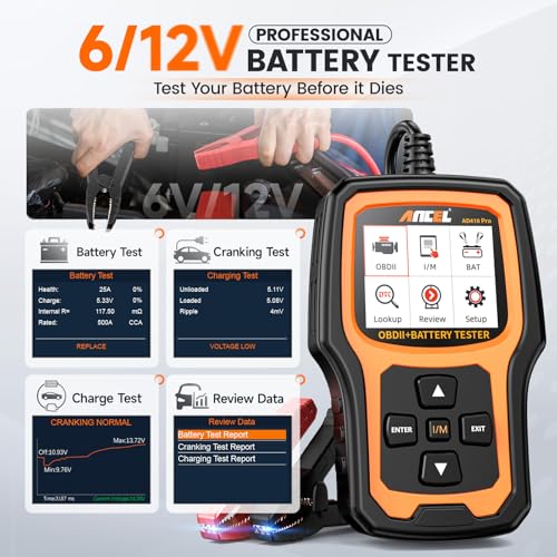 Ancel ANCEL AD410 Pro 2 in 1 OBD2 Scanner Battery Tester, OBD2 Scanner Diagnostic Tool for Car Check Engine Code Reader Scan Tool & 6V 12V 100-2000 CCA Battery Charging Cranking Test EVAP Live Data - Image 5