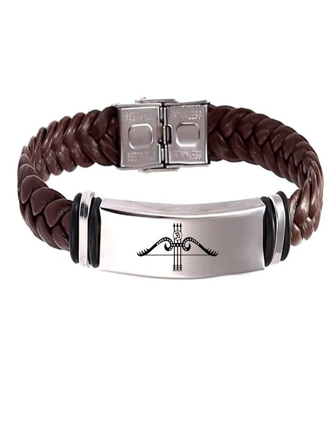 M Men Style Om Dhanush (Bow and Arrow) Leather Weave Bracelets for Mens Women Magnetic Lock Clasp Genuine Bracelet Wristband Vintage Cuff Jewelry Friendship Couple SBr2024268 - Image 1