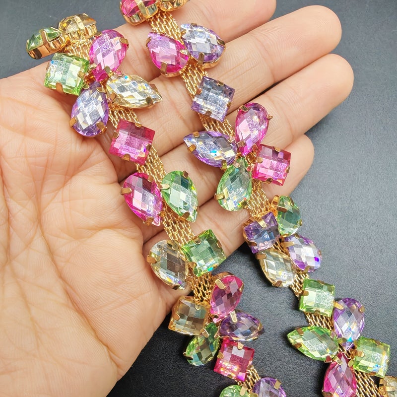 سلسلة من الكريستال Rhinestone بطول 29.53 بوصة إكسسوار زخرفي للحقيبة المحفظة القبعة الأحذية فستان الزفاف - Image 5