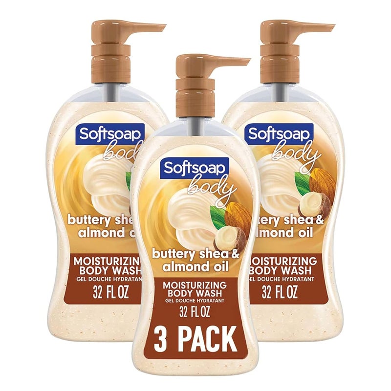 Softsoap Moisturizing body wash shea  almond oil 32 ounce pump 32 Fl Oz 3 Packs