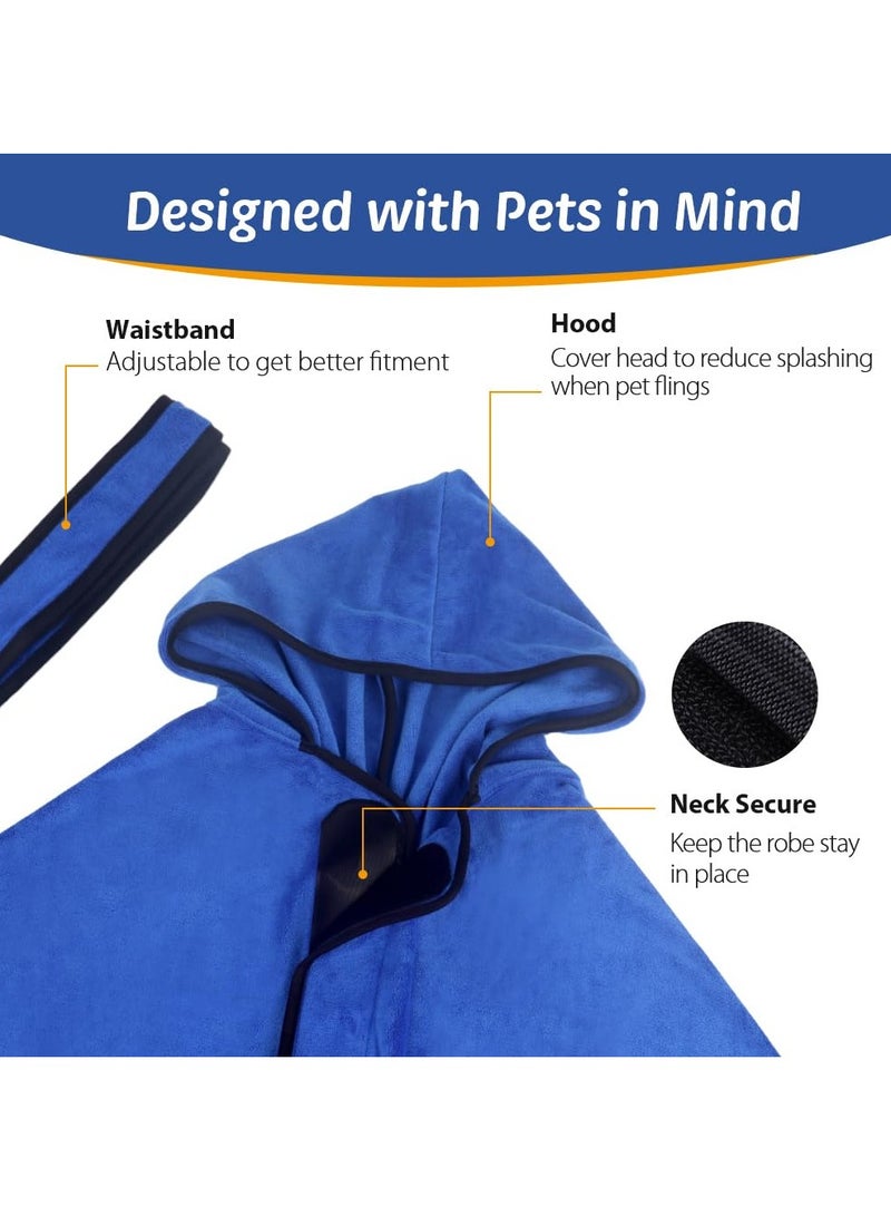 KASTWAVE عباءة للكلاب بعد الاستحمام، منشفة للكلاب للاستحمام، عباءة بغطاء للرؤوس للقطط والكلاب من جميع السلالات، منشفة ماصة، حجم صغير إضافي (أزرق) - Image 4