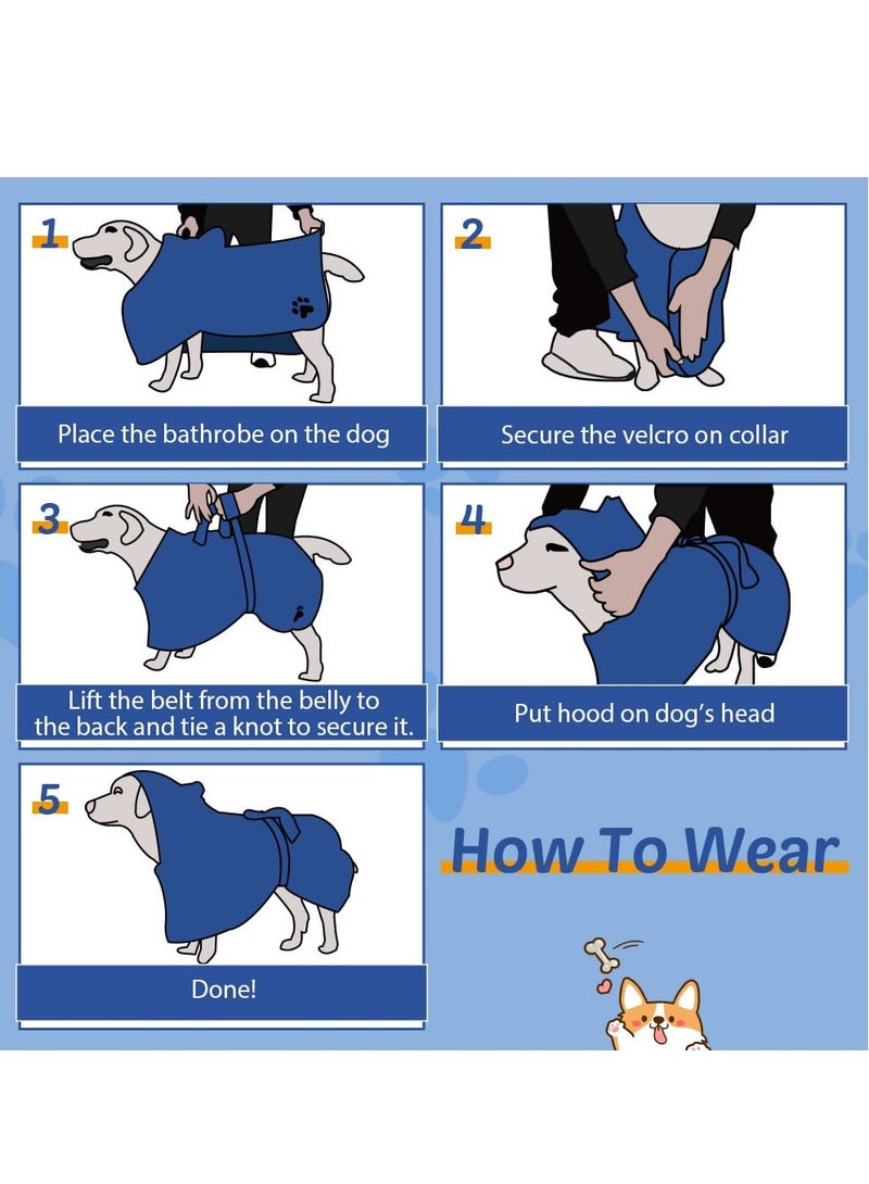 KASTWAVE عباءة للكلاب بعد الاستحمام، منشفة للكلاب للاستحمام، عباءة بغطاء للرؤوس للقطط والكلاب من جميع السلالات، منشفة ماصة، حجم صغير إضافي (أزرق) - Image 3