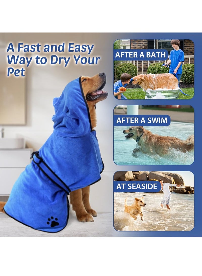 KASTWAVE عباءة للكلاب بعد الاستحمام، منشفة للكلاب للاستحمام، عباءة بغطاء للرؤوس للقطط والكلاب من جميع السلالات، منشفة ماصة، حجم صغير إضافي (أزرق) - Image 5