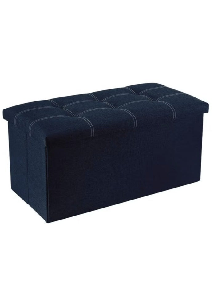 Hanayo 30 inches Folding Storage Ottoman, 80L Ottoman Bench Footrest Stool with Hidden Storage Boxes, Linen Fabric Storage Chest Padded Seat for Bedroom and Living Room, Support 350lbs (Dark Blue)  - Image 1