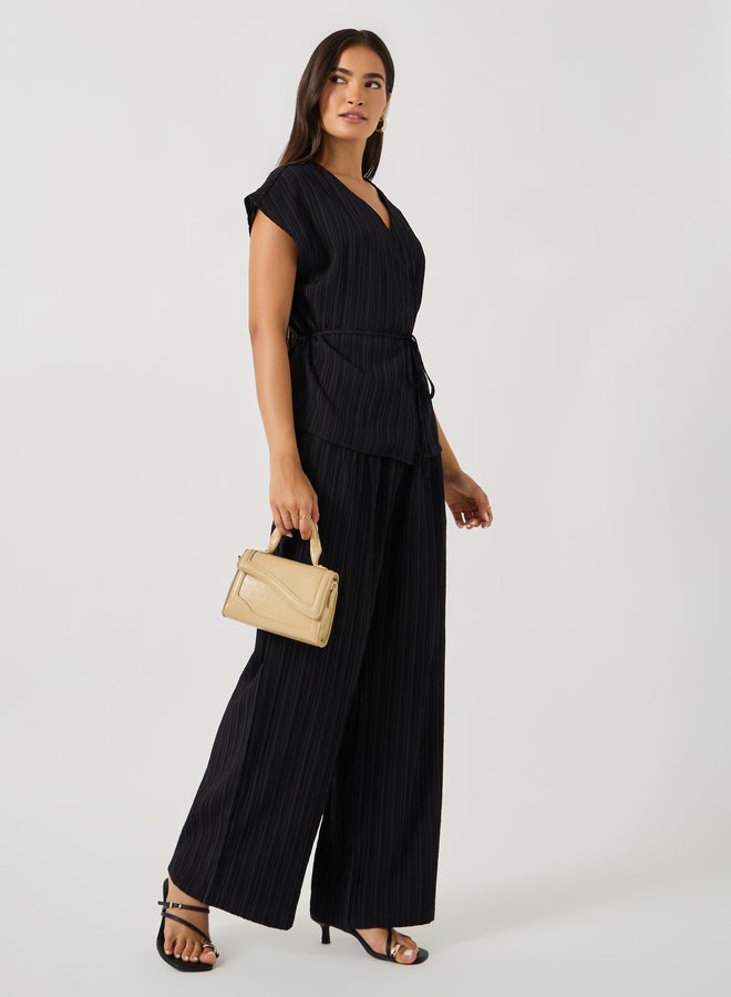 Styli Textured Wrap Tie-Up Top and Pants Co-Ords  - Image 1