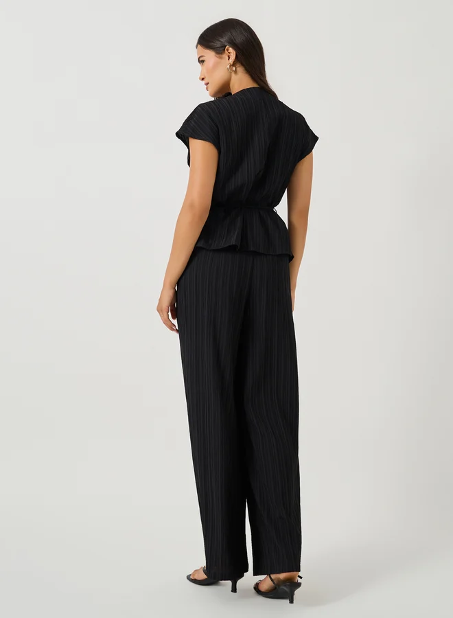 Styli Textured Wrap Tie-Up Top and Pants Co-Ords