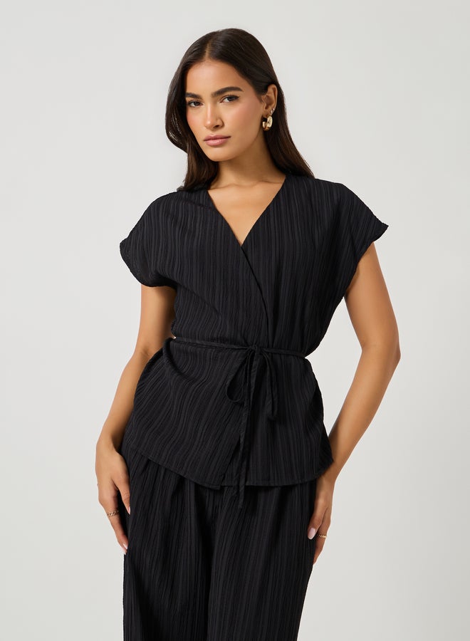 Styli Textured Wrap Tie-Up Top and Pants Co-Ords  - Image 2