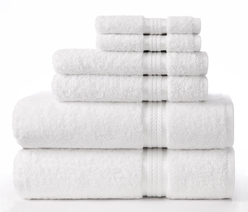 COTTON CRAFT Ultra Soft 6 Piece Towel Set - 2 Large Bath Towels, 2 Hand Towels, 2 Washcloths - Absorbent 580 GSM Quick Dry Everyday Luxury Hotel Bathroom Spa Shower Pool -100% Cotton - White - Image 1