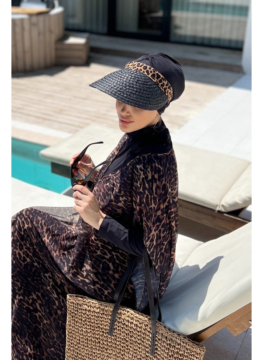 Remsa Mayo Remsa Swimsuit Remsa Visor Knitted Straw Hat Sunscreen Visor RŞ-101 Black Leopard  - Image 3