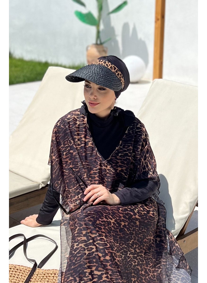 Remsa Mayo Remsa Swimsuit Remsa Visor Knitted Straw Hat Sunscreen Visor RŞ-101 Black Leopard  - Image 4