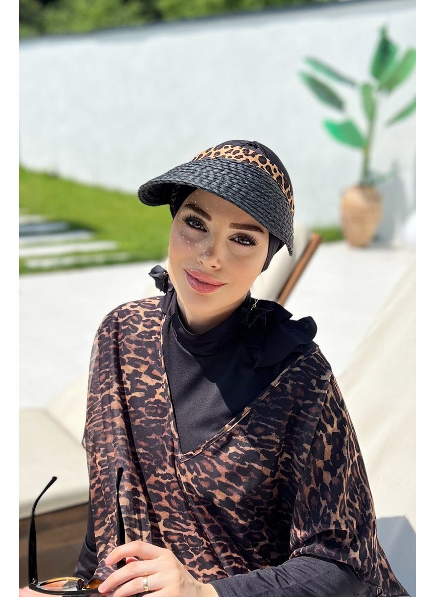Remsa Mayo Remsa Swimsuit Remsa Visor Knitted Straw Hat Sunscreen Visor RŞ-101 Black Leopard  - Image 2