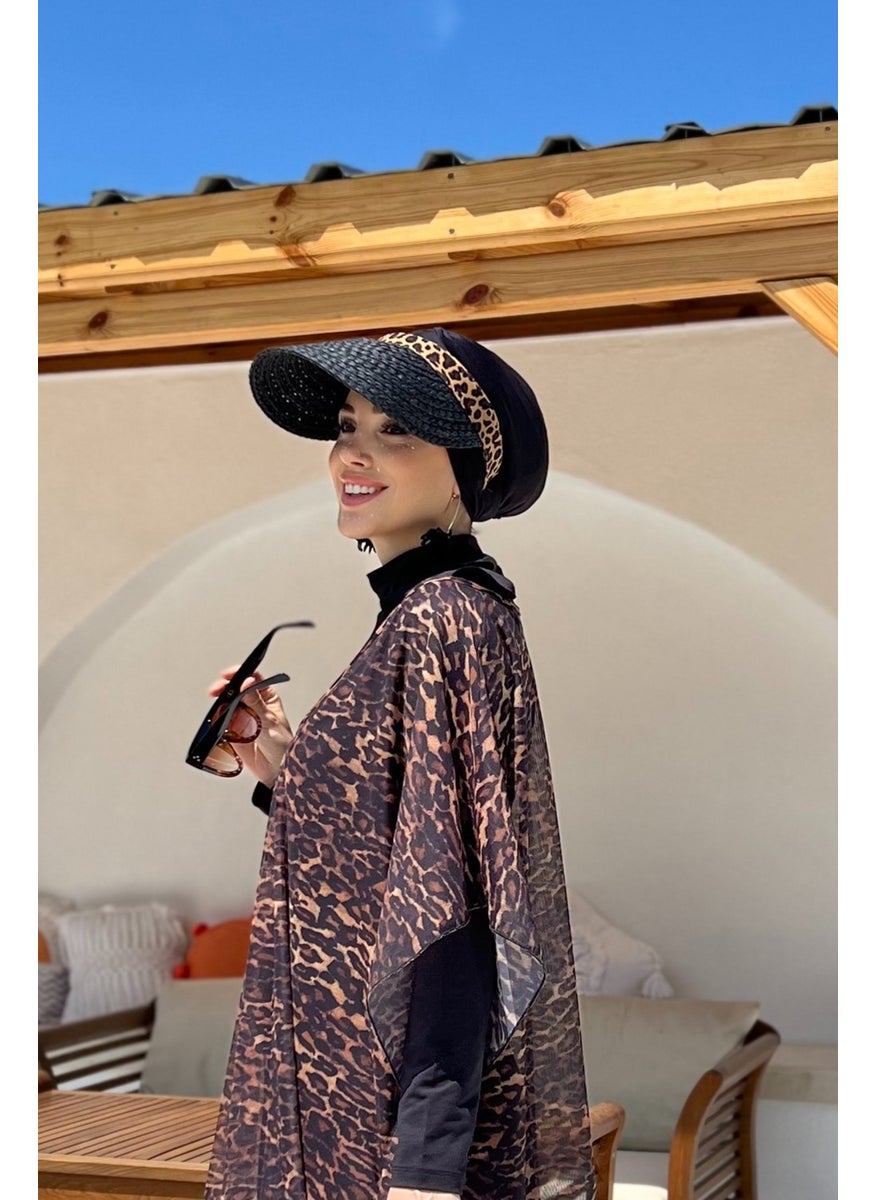 Remsa Mayo Remsa Swimsuit Remsa Visor Knitted Straw Hat Sunscreen Visor RŞ-101 Black Leopard  - Image 5