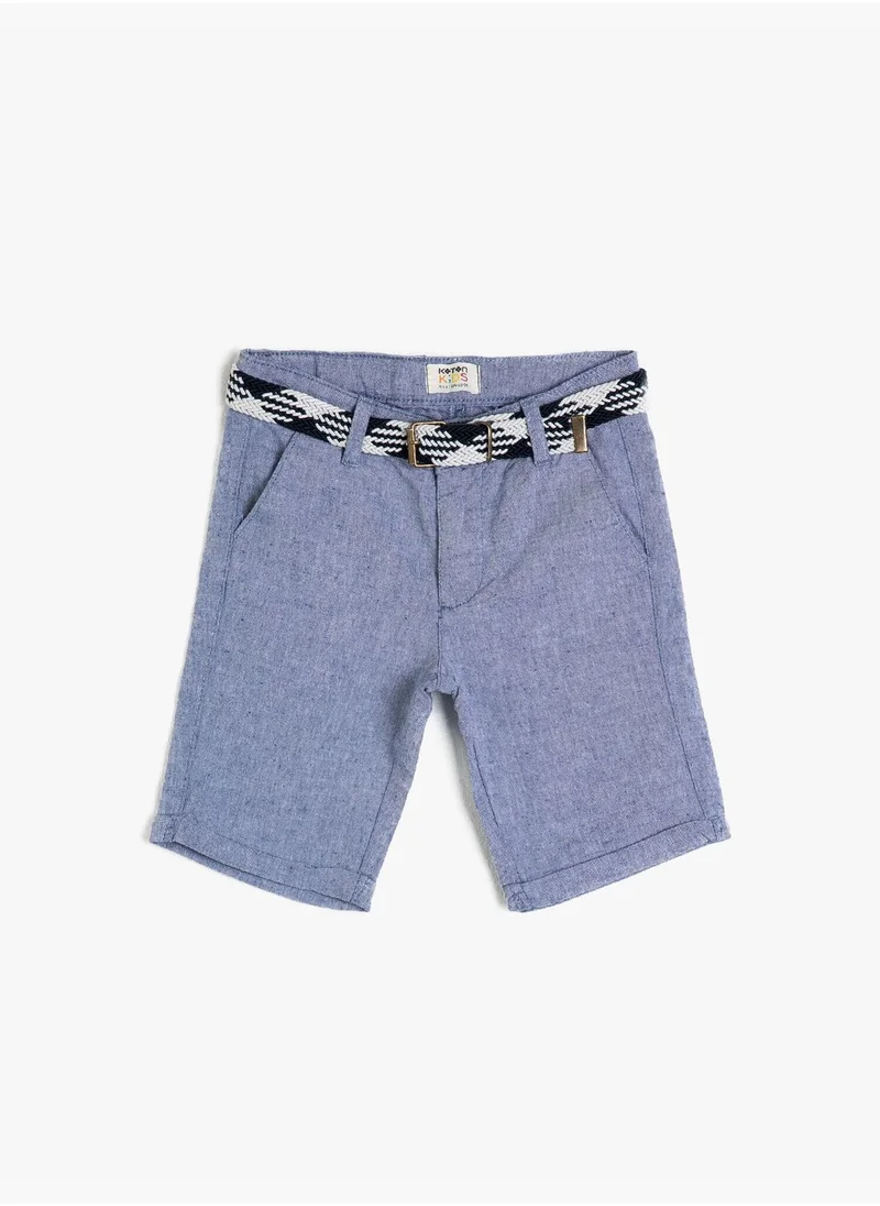 كوتون Belted Linen Blend Woven Shorts